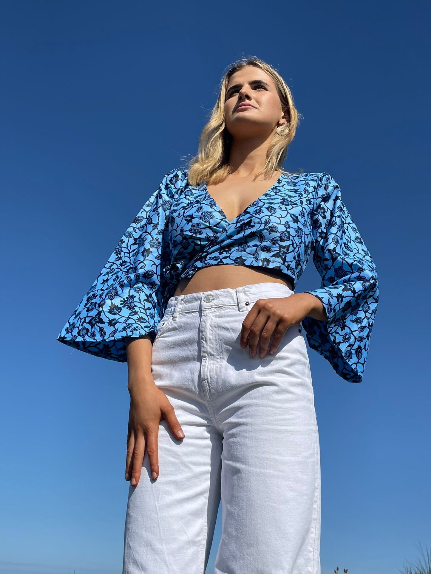 Blue Tiawa Wrap Top