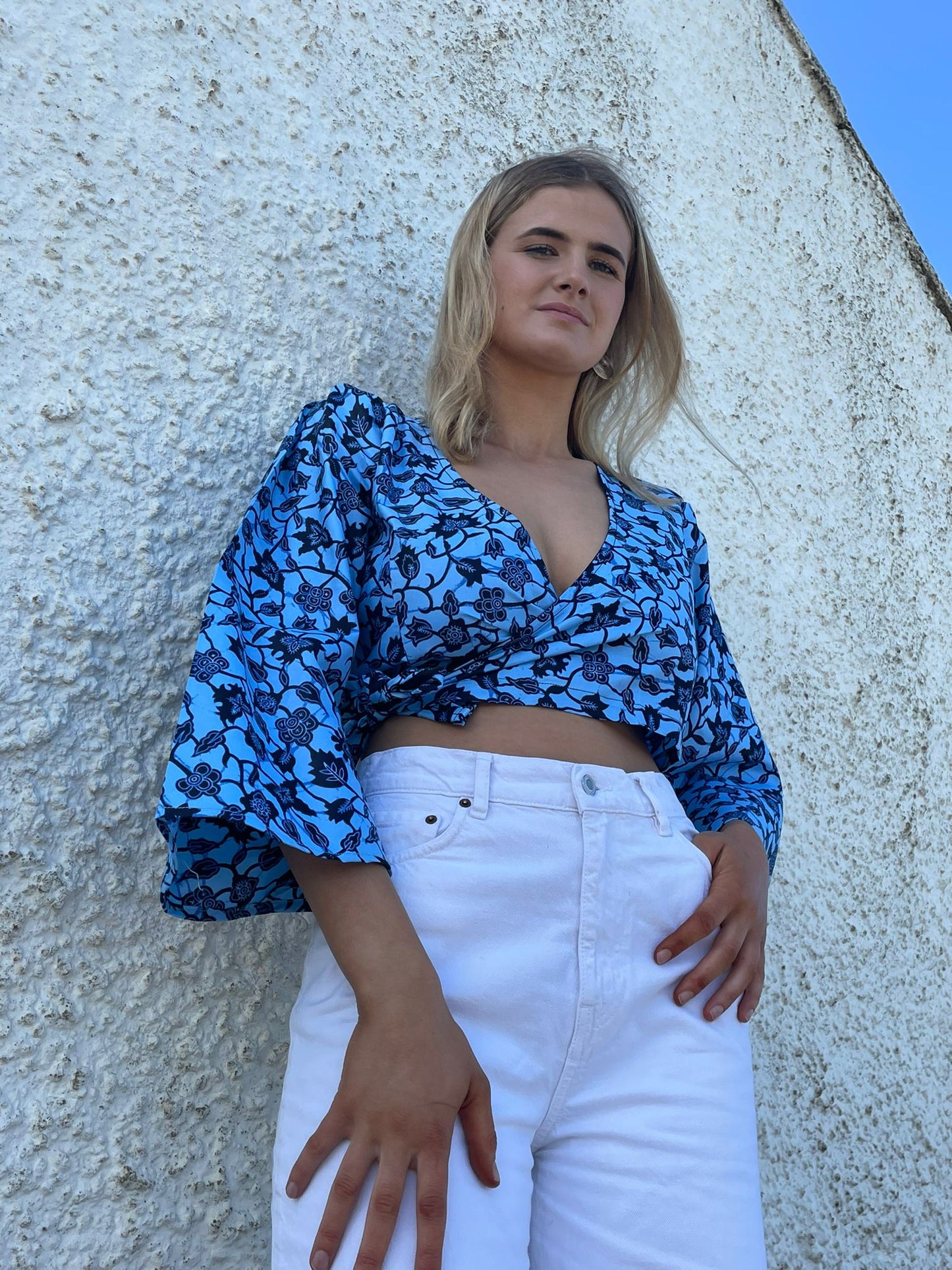 Blue Tiawa Wrap Top