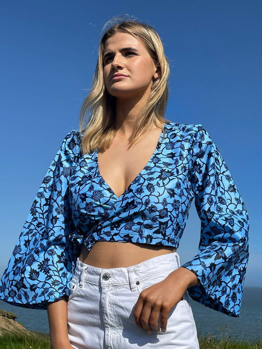 Blue Tiawa Wrap Top